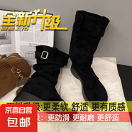 靴子女厚底增高堆堆靴女短靴潮夏季夏天卡其色人字夾趾涼靴長(cháng)筒靴 黑色【升級蜂窩軟底】 40 標準碼