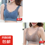 無鋼圈蕾絲美背抹胸內(nèi)衣小胸聚攏裹胸內(nèi)衣女學(xué)生韓版抹胸背心式 2件裝：藍(lán)色+卡其 M 【80-105斤】