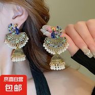 民族風(fēng)鳳凰月牙流蘇耳釘小眾復(fù)古設(shè)計(jì)感耳環(huán)夏季女輕奢高級(jí)感耳飾 9#鋼針-藍(lán)色-白色