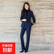 毛呢西裝外套女秋冬2025新款職場氣質(zhì)休閑高級感亮片通勤西服套裝 藏青色外套+西褲 M (建議88-98斤左右)