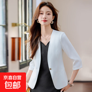 無(wú)領(lǐng)西裝連衣裙兩件套女春季2025新款OL氣質(zhì)名媛輕奢西服套裝 白色七分袖【單件西裝】 S
