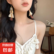 民族風(fēng)鳳凰月牙流蘇耳釘小眾復古設計感耳環(huán)夏季女輕奢高級感耳飾 33#耳鉤-咖色-白色
