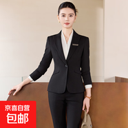 深藍(lán)色西裝套裝女秋季律師經(jīng)理工作服高端商務(wù)酒店職業(yè)裝西服外套 黑色外套+1581#西褲 S