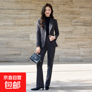 毛呢西裝外套女秋冬2025新款職場氣質(zhì)休閑高級感亮片通勤西服套裝 灰色外套+西褲 XL (建議108-118斤左右)