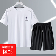 男士夏季運(yùn)動(dòng)套裝短袖短褲休閑寬松大碼速干衣跑步服 鹿角白【短袖短褲蝴網(wǎng)套裝】 XL 建議115-130斤