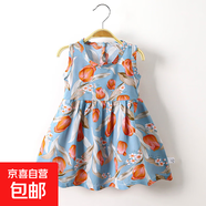【女童連衣裙】女童2025夏季新款無(wú)袖印花連衣裙 L-6綠色花朵裙子 100 （縮水一碼）推薦23斤左右