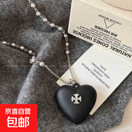 黑色愛(ài)心珍珠項鏈女長(cháng)款土星毛衣鏈輕奢高級感衛衣裝飾配飾W嘻哈Q 黑色十字架項鏈