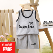 【兒童背心套裝】夏季純棉2025新款女童短褲衣服寶寶韓版男童無(wú) E07-灰熊頭 130 cm