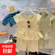 【兒童夏季新款女童套裝】韓版飛袖上衣搭闊腿褲時(shí)尚洋氣兩件套 NT65 130