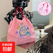 明星同款刺繡購(gòu)物袋潮流大容量百搭斜挎單肩便攜衣服收納包 刺繡包【玫紅色刺團(tuán)】-含背帶 中包M【42*40cm】