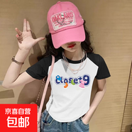 女童短袖t恤2025新款夏季純棉兒童上衣中大童女孩夏裝百搭衣服 黑色【撞色純棉短袖】 150 cm