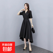 2025年時(shí)尚新款雪紡連衣裙女夏V領(lǐng)黑色御姐輕熟風(fēng)赫本小黑長(cháng)裙子 黑色 SBY21B0330 XL