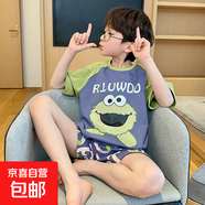 2025新款兒童睡衣夏季款男童卡通短袖薄款大童青少年男孩家居服男 芝麻街【男童短袖圓領(lǐng)套裝】 M 【M碼-建議身高150-160】