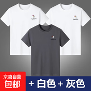 啄木鳥100純棉男士短袖t恤純色圓領夏季薄款打底衫中青年潮流男裝 白色+白色+灰色【三件裝】 XL