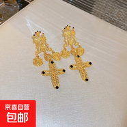 銀針中古圓形花朵流蘇耳環(huán)歐美復(fù)古金屬感耳釘氣質(zhì)輕奢耳飾批發(fā)女 16#銀針-金色愛心十字架