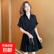 連衣裙子夏天2025夏季新款法式小個(gè)子氣質(zhì)高級感黑色顯瘦短袖6857 黑色 L 【110-120斤】