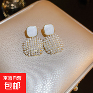 銀針大珍珠圓圈耳環(huán)時(shí)尚小眾夸張氣質(zhì)高級感耳釘法式復古百搭耳飾 57#銀針-金色珍珠