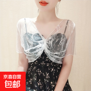 夏天配裙子鏤空上衣吊帶裙披肩外搭女短袖網(wǎng)紗扭結(jié)蕾絲罩衫設(shè)計感 白色 L （體重115以內(nèi)）