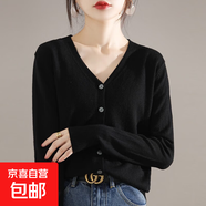 【可外穿可內(nèi)搭】開衫女V領(lǐng)針織衫女百搭上尚寬松小外套打底外搭 黑色 L 【100-120斤】