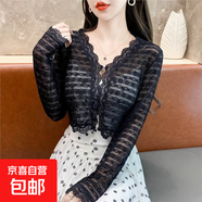 蕾絲防曬開衫上衣女夏季薄款外搭配吊帶裙的小披肩短款外套空調(diào)衫 黑色 L （體重115以內(nèi)）