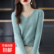 衫打底衫女春秋新款v領(lǐng)長袖套頭百搭保暖針織衫毛衣洋氣上衣HU23 松石綠 M