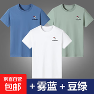 啄木鳥100純棉男士短袖t恤純色圓領(lǐng)夏季薄款打底衫中青年潮流男裝 白色+霧藍(lán)+豆綠【三件裝】 L