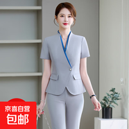 職業(yè)裝短袖美容院?jiǎn)T工酒店前臺售樓部珠寶店工作服職業(yè)女裙套裝夏 銀灰色（單件外套） S