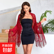 2025新款夏季防曬中式蕾絲薄款披肩配旗袍外搭時(shí)尚百搭長(cháng)款女圍巾 蕾絲暗紅色