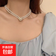珍珠復古項鏈女ins冷淡風(fēng)脖頸鏈輕奢小眾設計2022年新款潮鎖骨鏈 雙層大圓珍珠項鏈