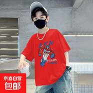 男童寶寶純棉短袖T恤夏季大童男孩帥氣半袖寬松兒童嬰兒夏裝上衣 紅色 2034 90