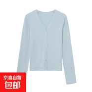 冰絲針織女式風(fēng)琴褶V領(lǐng)開衫女夏季防曬外套 云霧藍(lán) XL