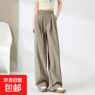 2025新款女夏季薄款腰垂感休閑舒適百搭冰絲寬松褲小個子拖地長褲 咸菜色-高個子款 L