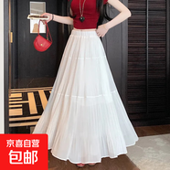 白色雪紡百褶半身裙女夏季款小個(gè)子高腰顯瘦垂感a字傘裙大擺長裙 白色(有內(nèi)襯) M 【建議100-110斤】