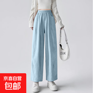 日系奶奶褲女夏季薄款2025新款腰闊腿高級感小個(gè)子九分哈倫奶芙褲 藍色-小個(gè)子款 XL