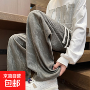 燈芯絨褲子男ins潮流秋冬季闊腿休閑美式青少年直筒扎染休閑長(zhǎng)褲 綠色（常規(guī)款） XL 建議115-130斤