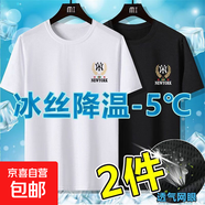 夏季冰絲透氣網(wǎng)眼鏤空男士短袖t恤寬松簡(jiǎn)約百搭速干運動(dòng)上衣服-SL 【網(wǎng)眼T恤：紐約NY】白+黑 XL  建議115-130斤
