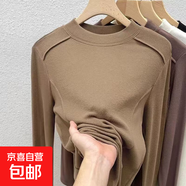 秋冬新款長(cháng)袖t恤女修身顯瘦打底衫內搭上衣高級感歐貨 愚仁1045咖啡色 M
