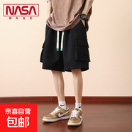 NASA BASE短褲男夏季寬松大碼五分褲美式潮流胖子運動(dòng)中褲休閑褲 JYF-K301黑色 8XL