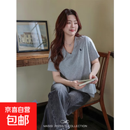 冰感純棉小馬標V領(lǐng)短袖白t恤女夏季新款寬松簡(jiǎn)約體恤正肩上衣短T 冰感純棉V領(lǐng)-花灰色 3XL 參考140-155斤