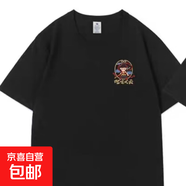 重磅精梳純棉短袖t恤男女同款寬松白色印花時(shí)尚休閑潮流情侶裝 黑色小標 S 【75-95斤】