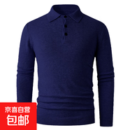 男士針織衫秋冬新款中年休閑長(zhǎng)袖T恤衫翻領(lǐng)毛衣爸爸裝外套 藏青色 L