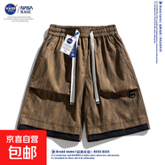 NASA BASE短褲男夏季寬松大碼五分褲美式潮流胖子運(yùn)動(dòng)百搭休閑褲 YL1503-焦糖 5XL