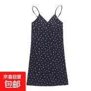 美式辣妹內搭印花v領(lǐng)吊帶連衣裙女夏新款碎花吊帶裙女裝 裙8-黑花 XL