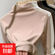 磨毛保暖半高領(lǐng)打底衫女秋冬內(nèi)搭德絨加絨加厚長袖t恤上衣女8003H 卡其色 德絨加厚 L