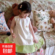 【夏季女童裙子】夏簡約小彩虹撞色無袖拼接連衣裙寶寶時尚休閑 CL-134彩虹連衣裙-白色 100 建議身高90-100cm