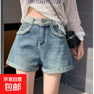 牛仔短褲女夏季新款韓版百搭顯瘦高腰寬松闊腿a字熱褲潮 壹站S162藍色 S （80-90斤）