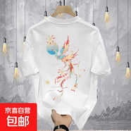 夏季中國風(fēng)棉質(zhì)復古百搭印花t恤短袖男2025新款時(shí)尚體恤ins潮T恤 白色 3XL -150-165斤