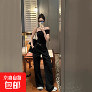美式熱辣短款紅色短袖t恤女夏季新款修身顯瘦露肩別致高級感上衣 9黑色 M