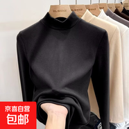 雙面德絨保暖加厚半高領(lǐng)打底衫女內(nèi)搭秋冬長袖t恤女上衣新款 黑色 XL