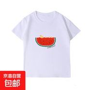 純棉男童2024新款短袖圓領(lǐng)寬松t恤夏季潮牌水果印花半袖兒童上衣 白色-西瓜 160